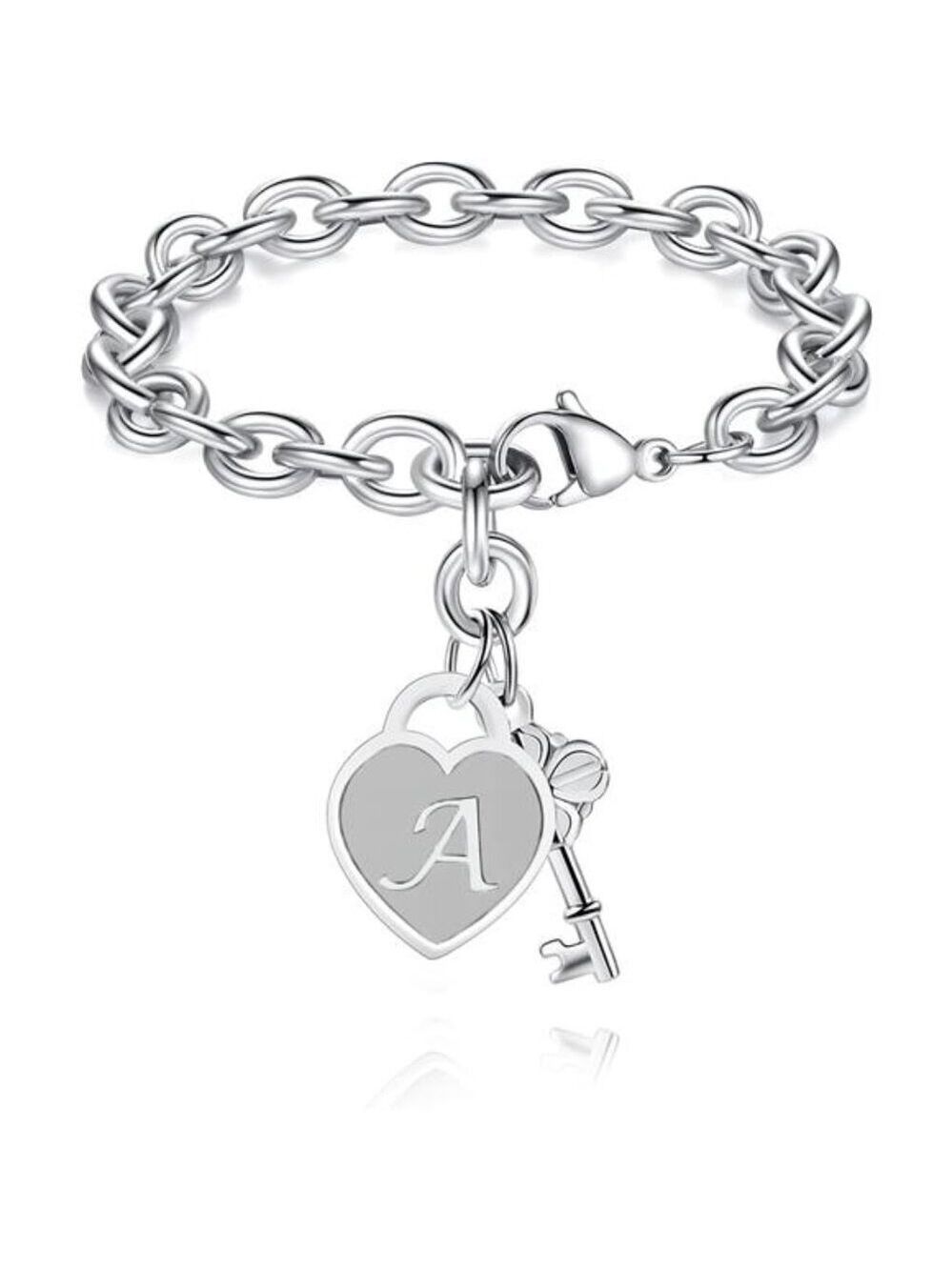 initial charm bracelet for girls women stainless steel adjustable heart jewelry